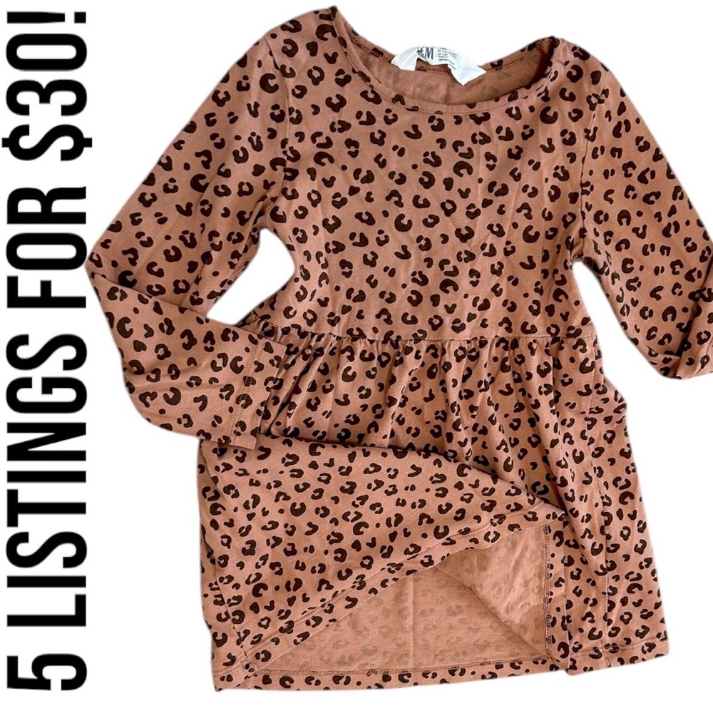 H&M Toddler Girl Leopard Print Long Sleeve Dress Cotton Dress Like New - Picture 5 of 12